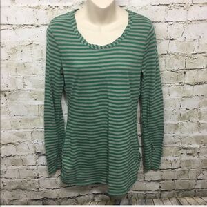 Garnet Hill Green Striped Ruched Top